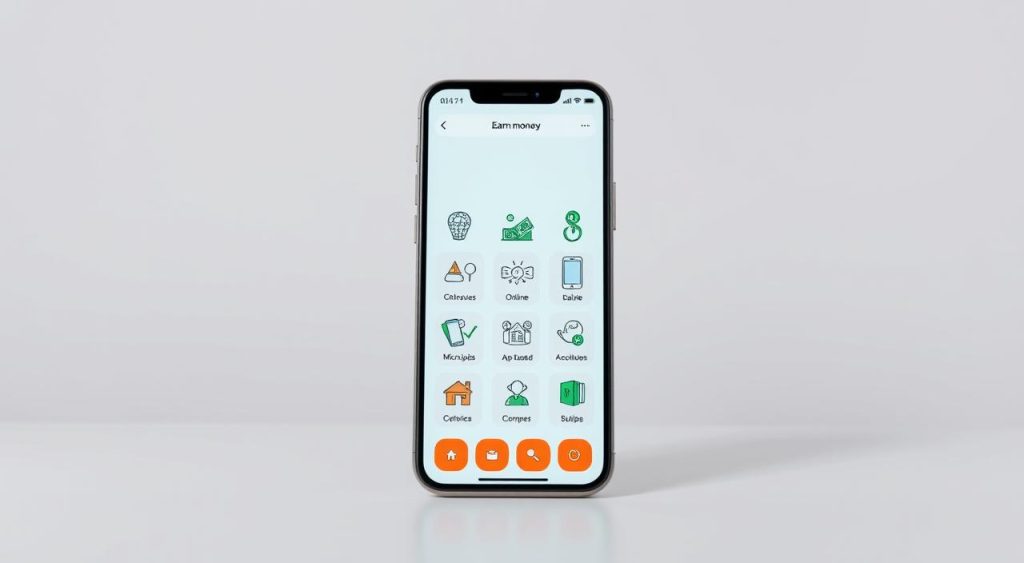 A modern, minimalist app interface showcasing a range of financial opportunities. In the foreground, a sleek smartphone display presents various "earn money" icons and buttons, inviting the user to explore different income-generating options. The middle ground features stylized graphics and illustrations symbolizing diverse income streams, such as online surveys, micro-jobs, and app-based tasks. The background maintains a clean, gradient-based aesthetic, conveying a sense of simplicity and accessibility. Soft, directional lighting accentuates the user interface elements, creating a visually appealing and professional-looking scene. A modern, minimalist app interface showcasing a range of financial opportunities. In the foreground, a sleek smartphone display presents various "earn money" icons and buttons, inviting the user to explore different income-generating options. The middle ground features stylized graphics and illustrations symbolizing diverse income streams, such as online surveys, micro-jobs, and app-based tasks. The background maintains a clean, gradient-based aesthetic, conveying a sense of simplicity and accessibility. Soft, directional lighting accentuates the user interface elements, creating a visually appealing and professional-looking scene.