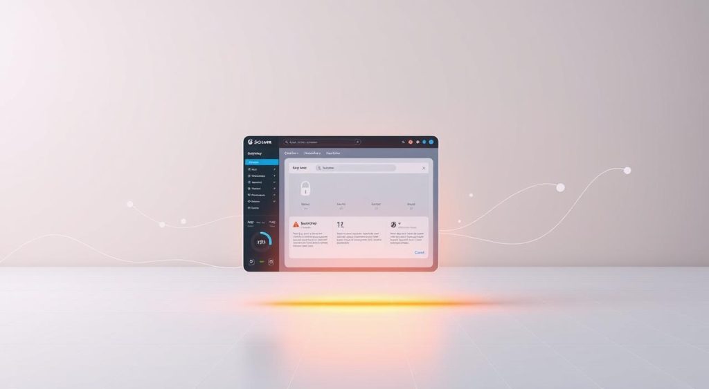 A secure online navigation interface floats amidst a serene, minimalist backdrop. In the foreground, a sleek, intuitive dashboard displays essential security metrics and controls, bathed in a warm, soft light. The middle ground features a stylized web browser window, its elegant frame suggesting advanced privacy features. In the background, a subtle grid pattern evokes a sense of digital order and structure, while wisps of abstract shapes hint at the underlying complexity of online security. The overall composition conveys a balanced, refined aesthetic that inspires confidence in the user's ability to safely and efficiently manage their online presence. A secure online navigation interface floats amidst a serene, minimalist backdrop. In the foreground, a sleek, intuitive dashboard displays essential security metrics and controls, bathed in a warm, soft light. The middle ground features a stylized web browser window, its elegant frame suggesting advanced privacy features. In the background, a subtle grid pattern evokes a sense of digital order and structure, while wisps of abstract shapes hint at the underlying complexity of online security. The overall composition conveys a balanced, refined aesthetic that inspires confidence in the user's ability to safely and efficiently manage their online presence.