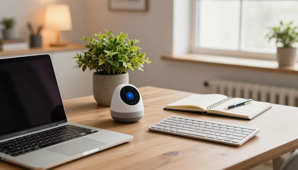 A well-organized workspace featuring a selection of innovative and underrated gadgets for productivity in 2026. In the foreground, showcase a sleek laptop, a smart digital assistant device, and a compact ergonomic keyboard. In the middle ground, include a vibrant plant for a touch of nature, along with an open notebook and a stylish pen, emphasizing creativity and planning. The background should have soft, warm lighting that creates a comfortable and inviting atmosphere, highlighting a cozy modern office space with minimalistic decor and a large window letting in natural light. The overall mood should evoke inspiration and practicality, perfect for choosing the ideal gadget for everyday use. A well-organized workspace featuring a selection of innovative and underrated gadgets for productivity in 2026. In the foreground, showcase a sleek laptop, a smart digital assistant device, and a compact ergonomic keyboard. In the middle ground, include a vibrant plant for a touch of nature, along with an open notebook and a stylish pen, emphasizing creativity and planning. The background should have soft, warm lighting that creates a comfortable and inviting atmosphere, highlighting a cozy modern office space with minimalistic decor and a large window letting in natural light. The overall mood should evoke inspiration and practicality, perfect for choosing the ideal gadget for everyday use.